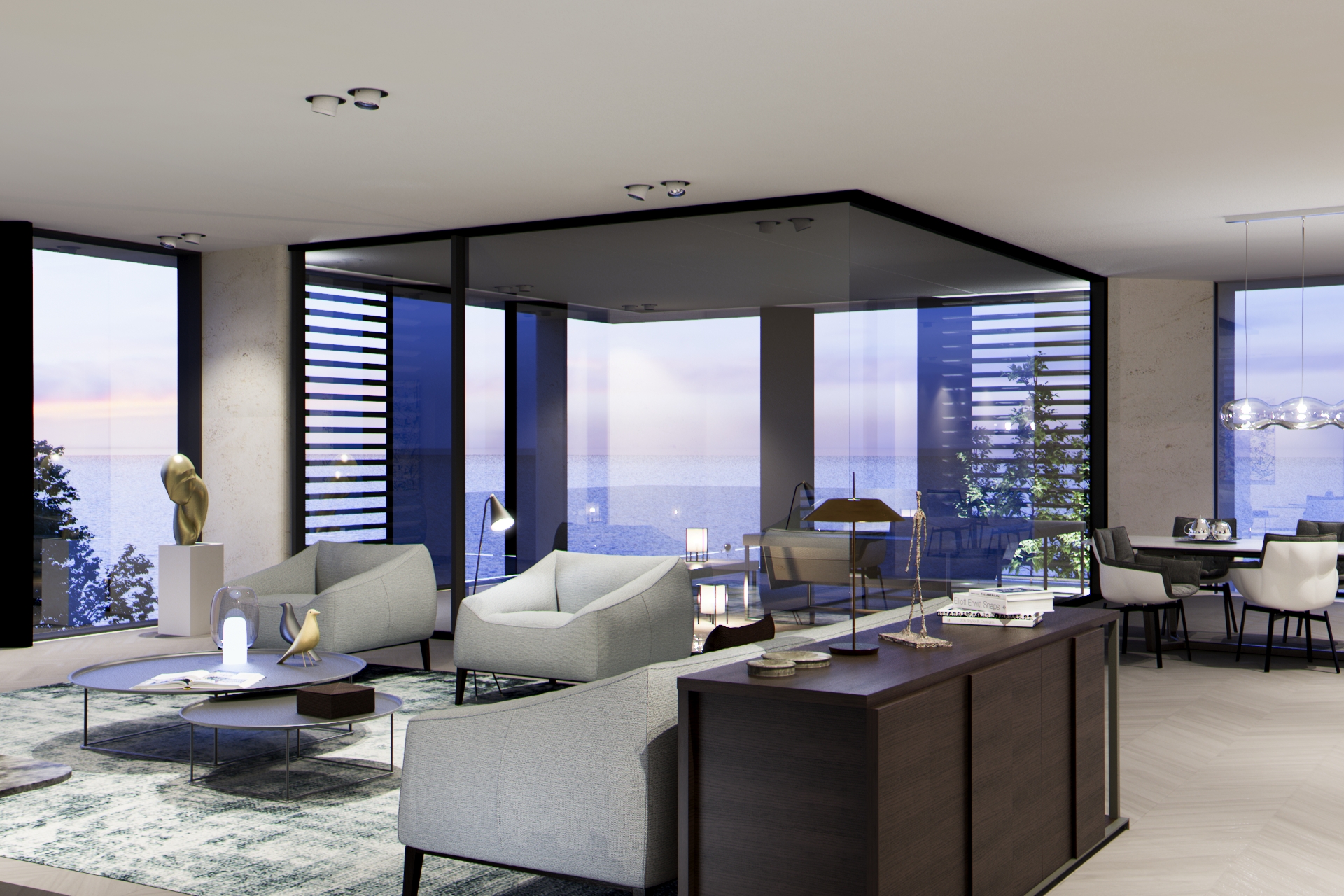 Living And Dining Room In San-Giulio Residence In Como