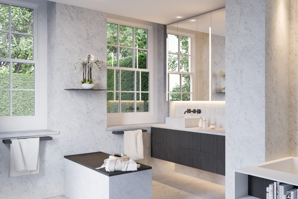 TV Architects Mulberry Walk House Bianco Carrara Bathroom
